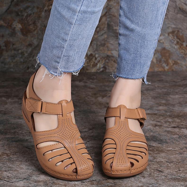 Soft PU Leather Closed Toe Vintage AntiSlip Sandals - Image 6