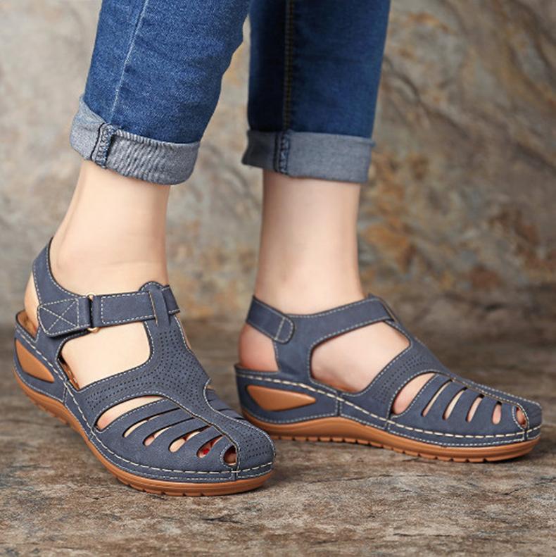 Soft PU Leather Closed Toe Vintage AntiSlip Sandals - Image 4