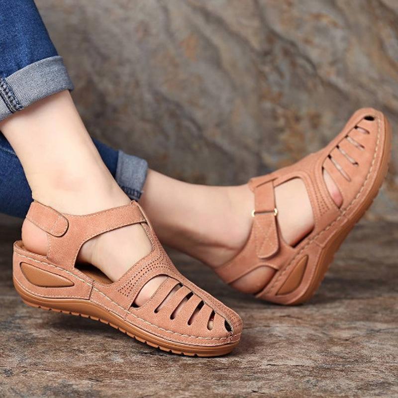 Soft PU Leather Closed Toe Vintage AntiSlip Sandals - Image 5